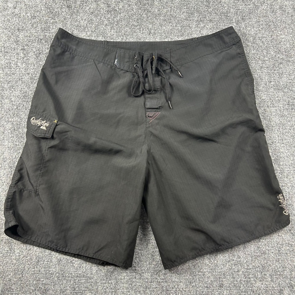 Quiksilver Board Shorts Mens 38 Black Ripstop Cargo Pocket Surf Swim Trunks